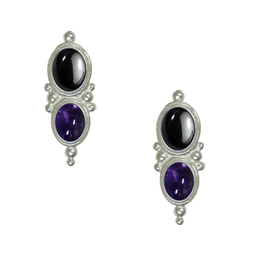 Sterling Silver Drop Dangle Earrings With Hematite And Iolite